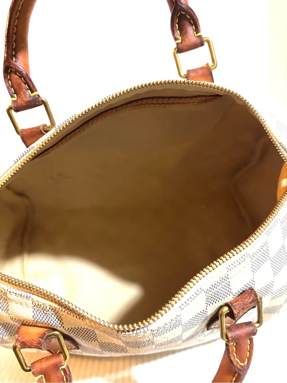 Louis Vuitton Damier Azur Canvas Speedy Bag - Cream & Brown Leather